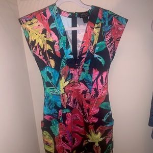 Colorful tropical dress with V-neck